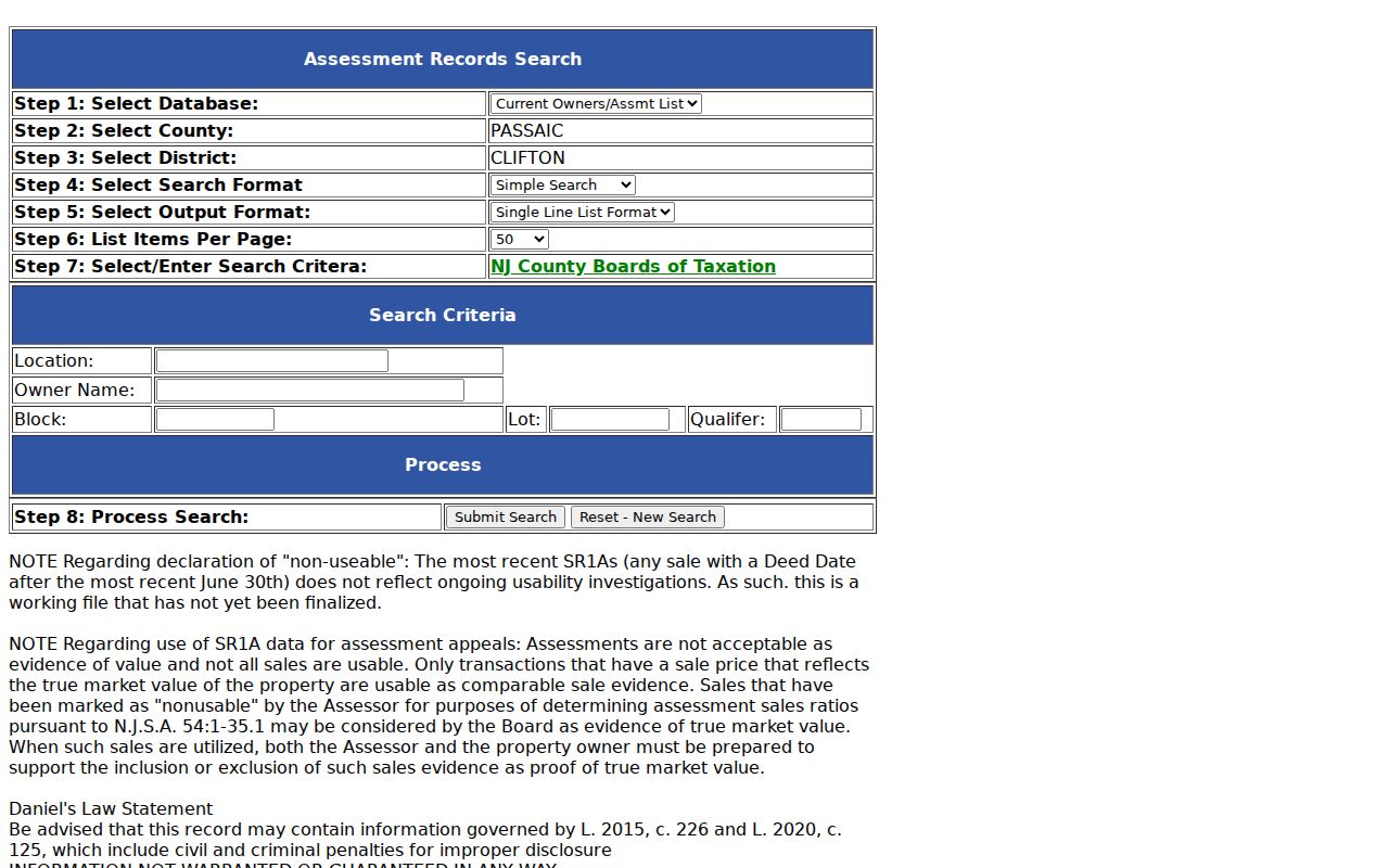 Clifton residents directory tax assessor property search controls